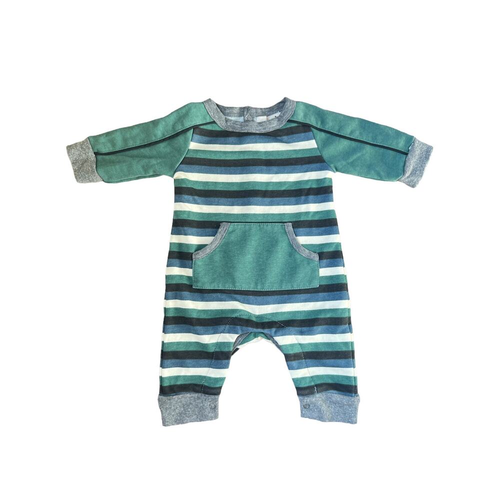 Miki Miette Boys Rivera Striped Long Sleeve Romper NB